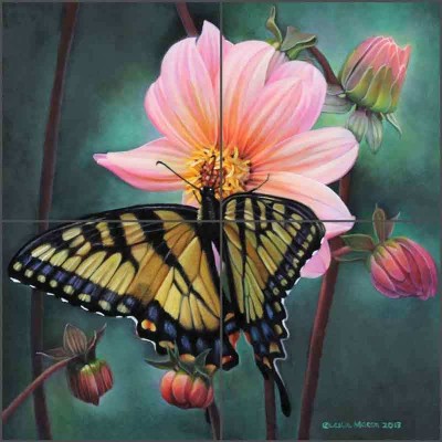 Floral Tile Backsplash Macon Butterfly Dahlia Art Ceramic Mural LMA056   362351712573